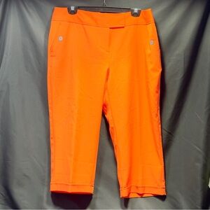 Cato's Solid Orange Front Zip Capri Pant's SZ 4/2XL Front Pockets w Buttons